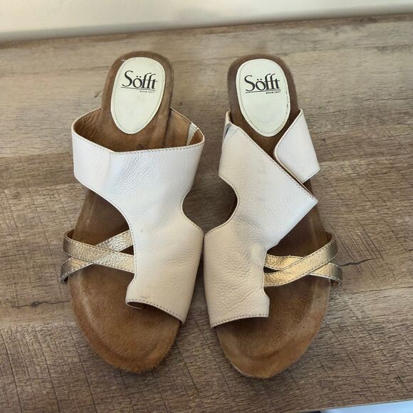 Sofft Womens Size 10 Taupe Gold Leather loop Wedge Sandals shoes - Picture 4 of 7